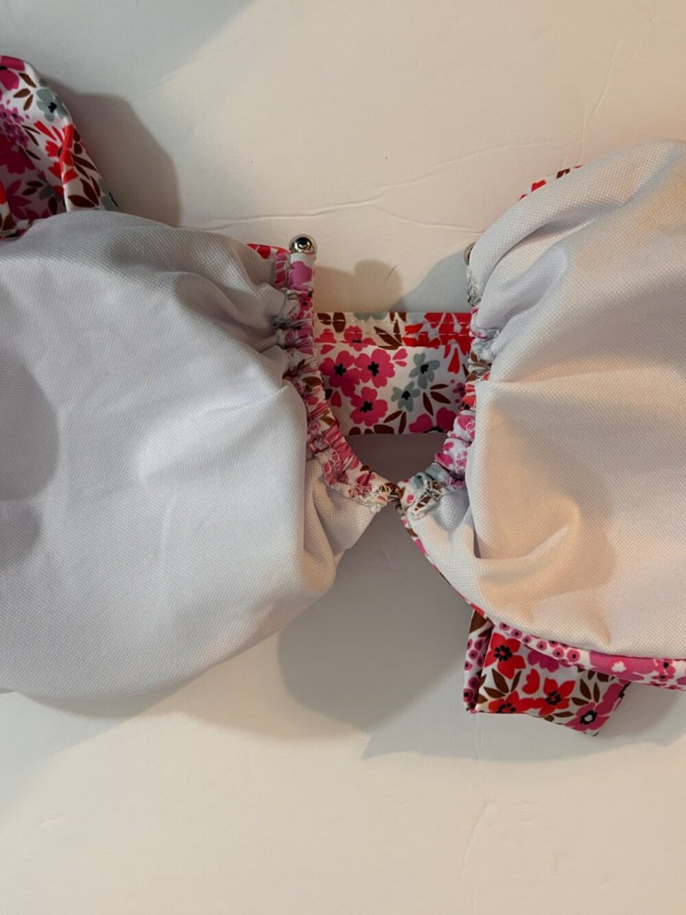 Floral Bikini Size L Pink Orange High-Waisted Ruched Top Retro Cottagecore NWOT - Picture 8 of 13